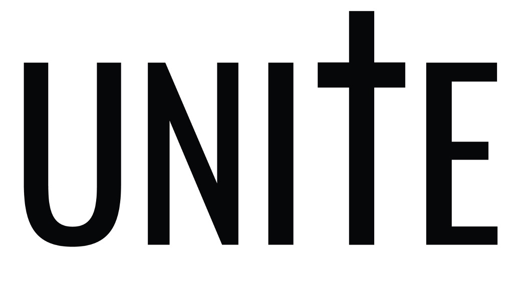 A black and white image of the word unity.